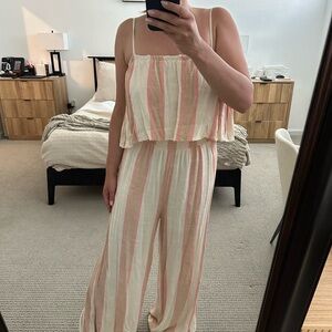 Rip Curl Cream and Pink Strapless Jumpsuit Size Large